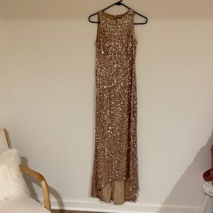Adrianna Papell Rose Gold High-Low Sequin Bridesmaid Dress
